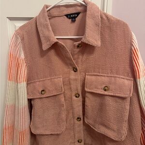 J. NNA Pink Corduroy Jacket with Striped Sleeves